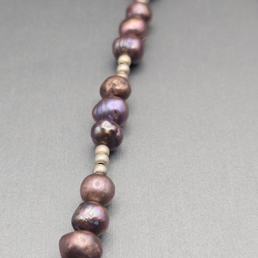 Peacock Baroque Pearl Purple Agate Pendant Sterling Silver Necklace 16" - Picture 7 of 12